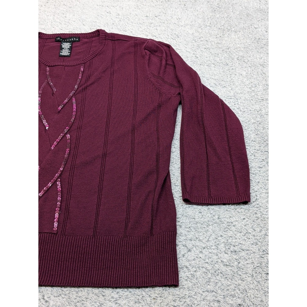 Vintage Style Apostrophe‎ Sweater Burgundy XL Sequins Boho Pullover Cozy Y2K - Picture 3 of 12